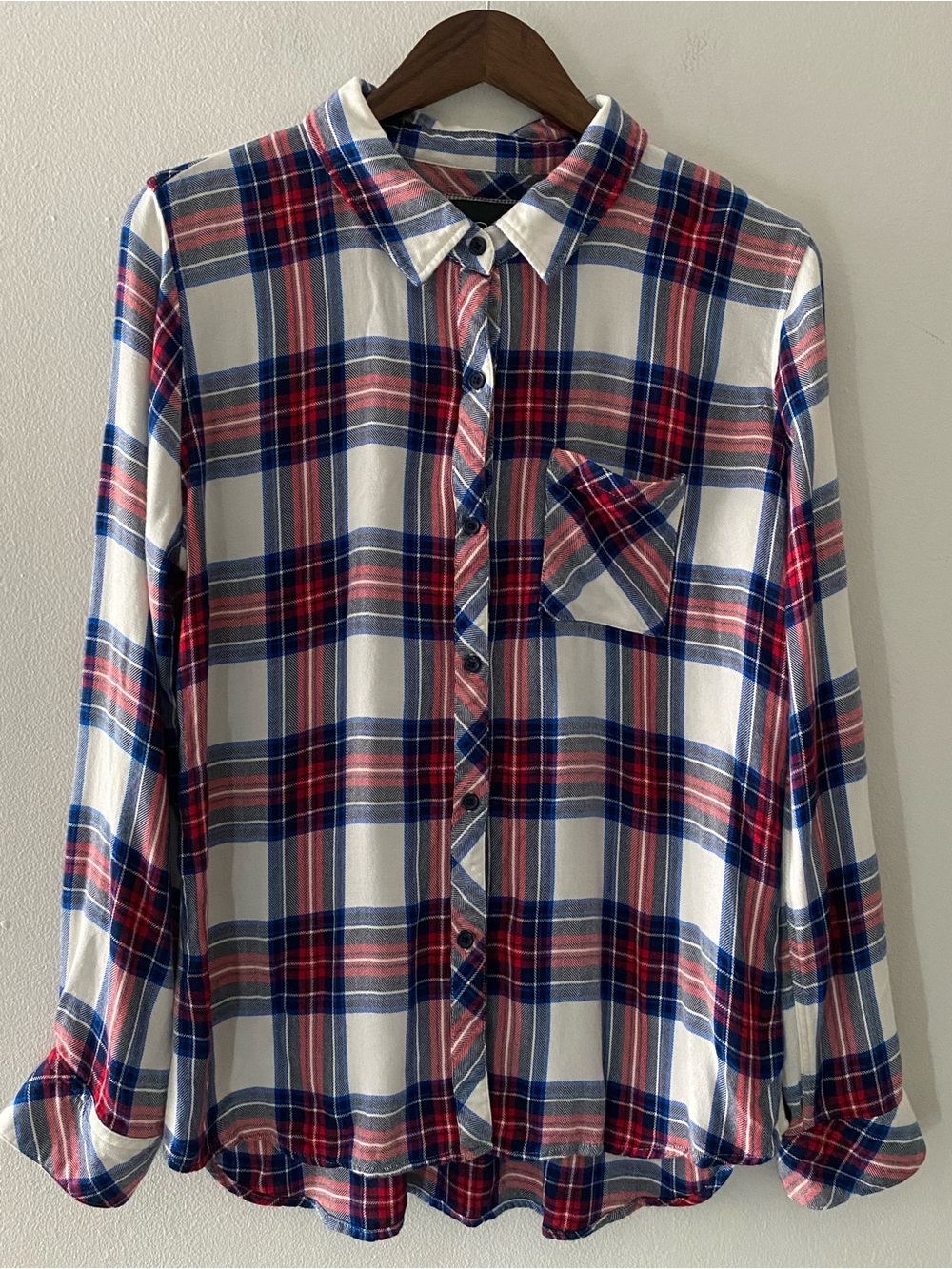 Rails Women’s Plaid Button-Down Shirt in White, Red & Blue 100% Ryon